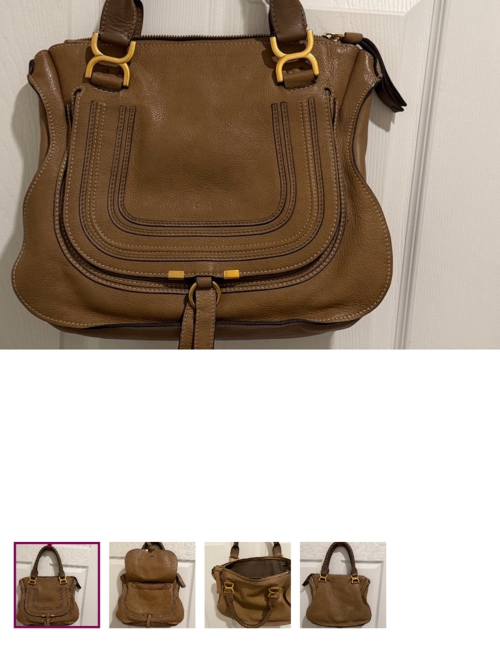 Chloe MarcieTaupe tan (mushroom tone) Leather Shoulder Bag with Gold Hardware
